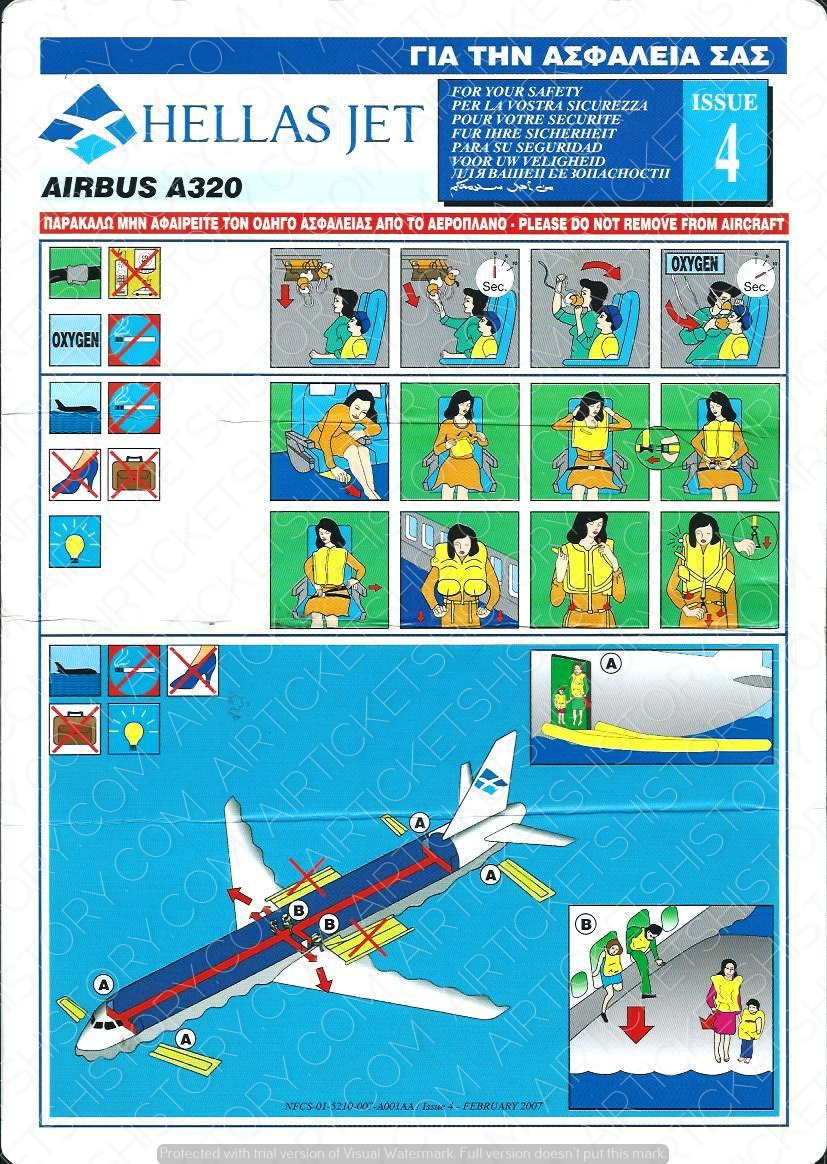 Hellas Jet Greek Airline a 320 Safety Card Issue 4 Airline Memorabilia sc921 Ax